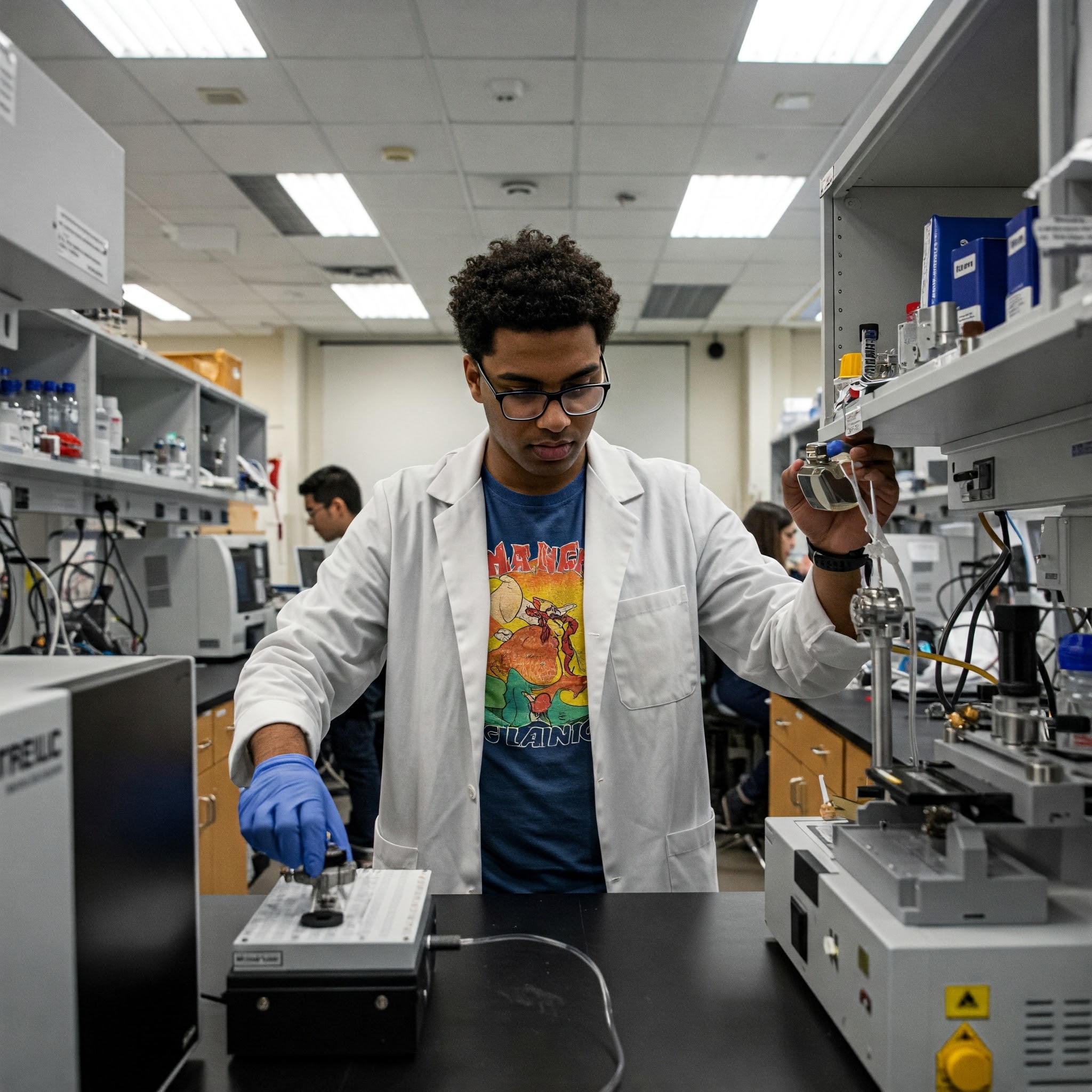 student in research lab